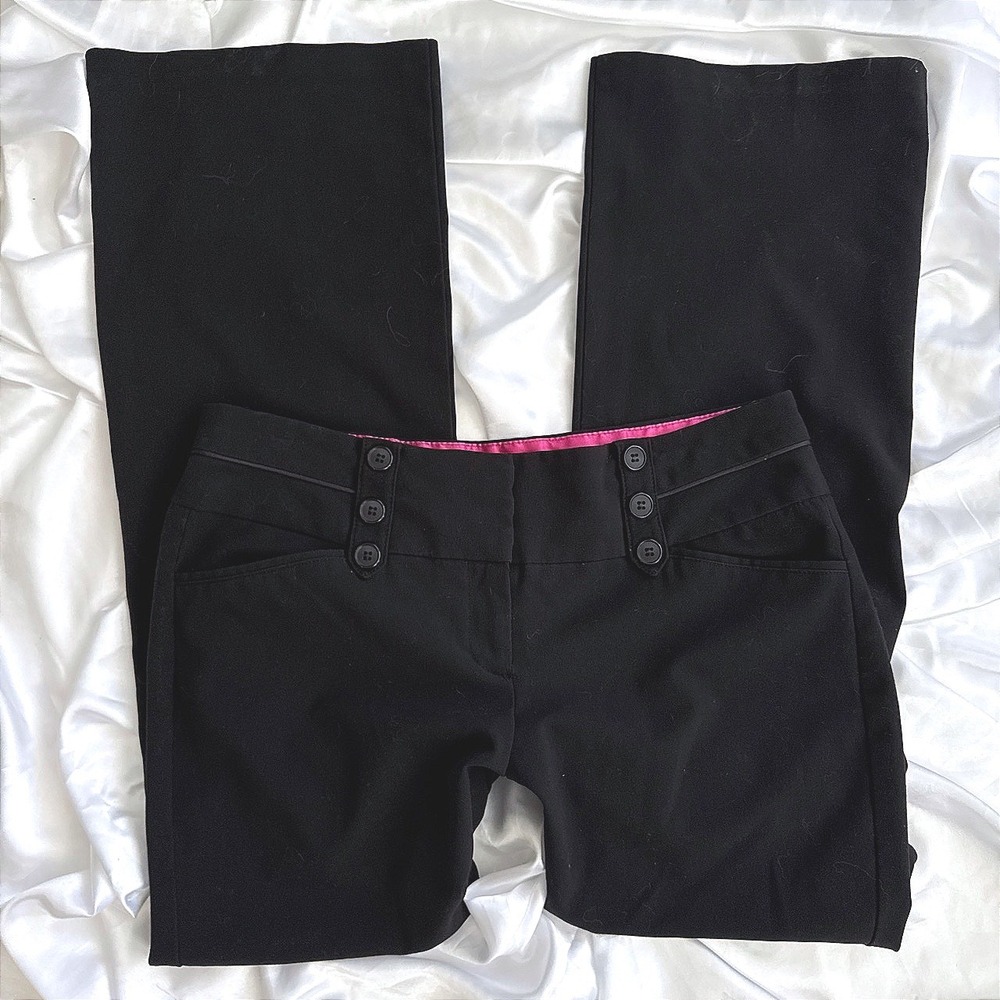 Joe Benbasset Black Wide Leg Dress Pants Pink Trim Nautical Button Size 11